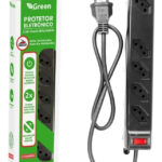 Protetor Elétrico Green 5 Tomadas Chave Inteligente 10a Bivolt Preto 127/220v