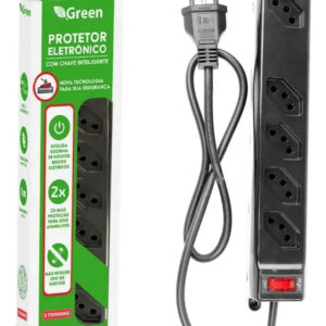 Protetor Elétrico Green 5 Tomadas Chave Inteligente 10a Bivolt Preto 127/220v