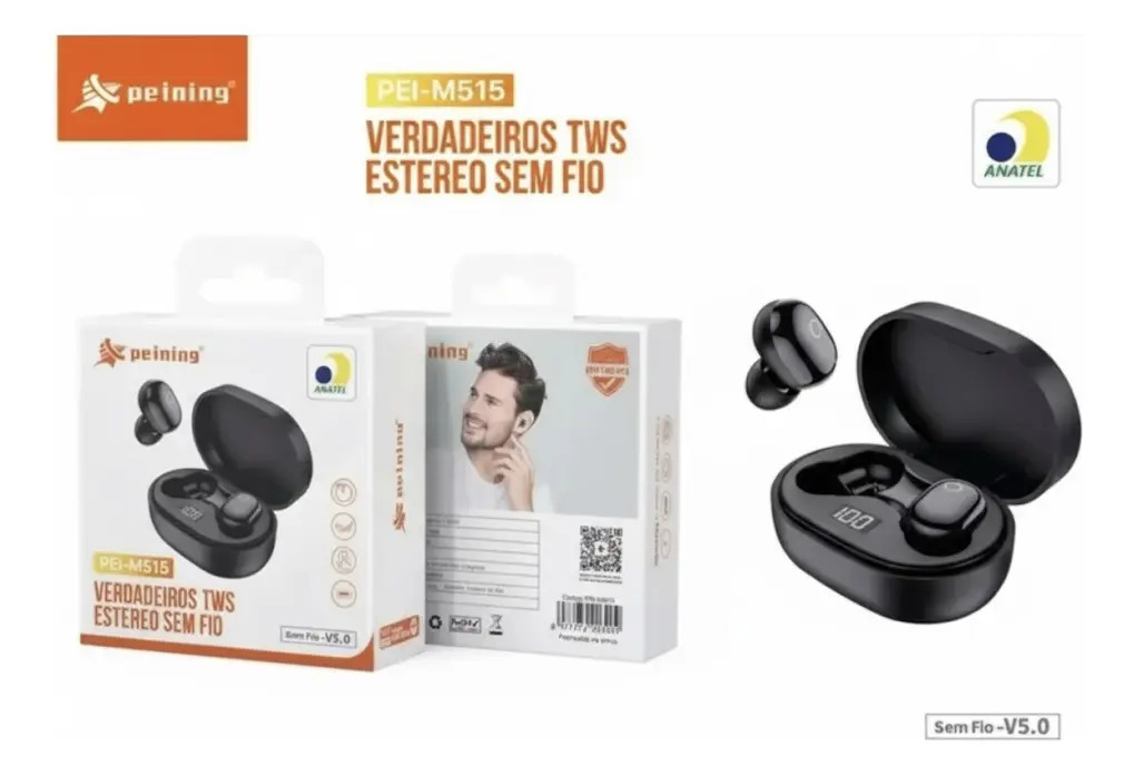 Fone De Ouvido Bluetooth Peining Tws Pei-m515 Preto Com Led Preto - Imagem 5